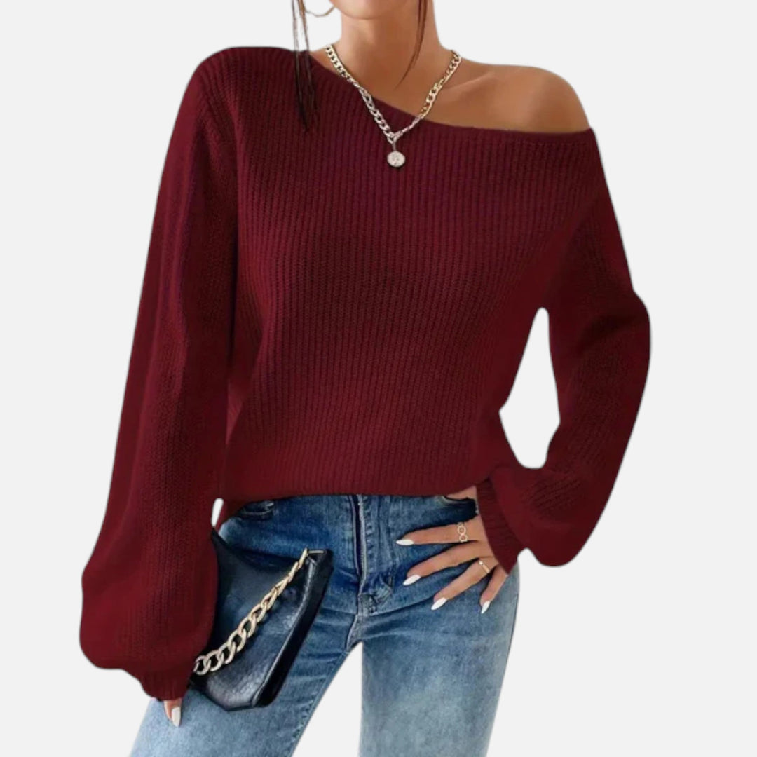 Vivienne | Off Shoulder Knit Top with Ribbed Sleeves
