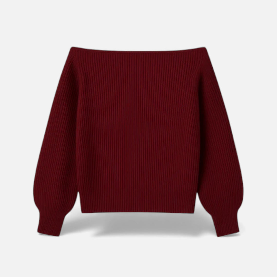 Vivienne | Off Shoulder Knit Top with Ribbed Sleeves
