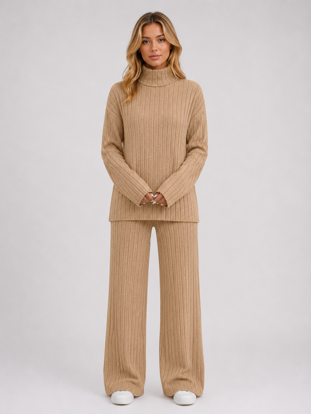 Women’s Ribbed Knitted Lounge Set with Roll Neck