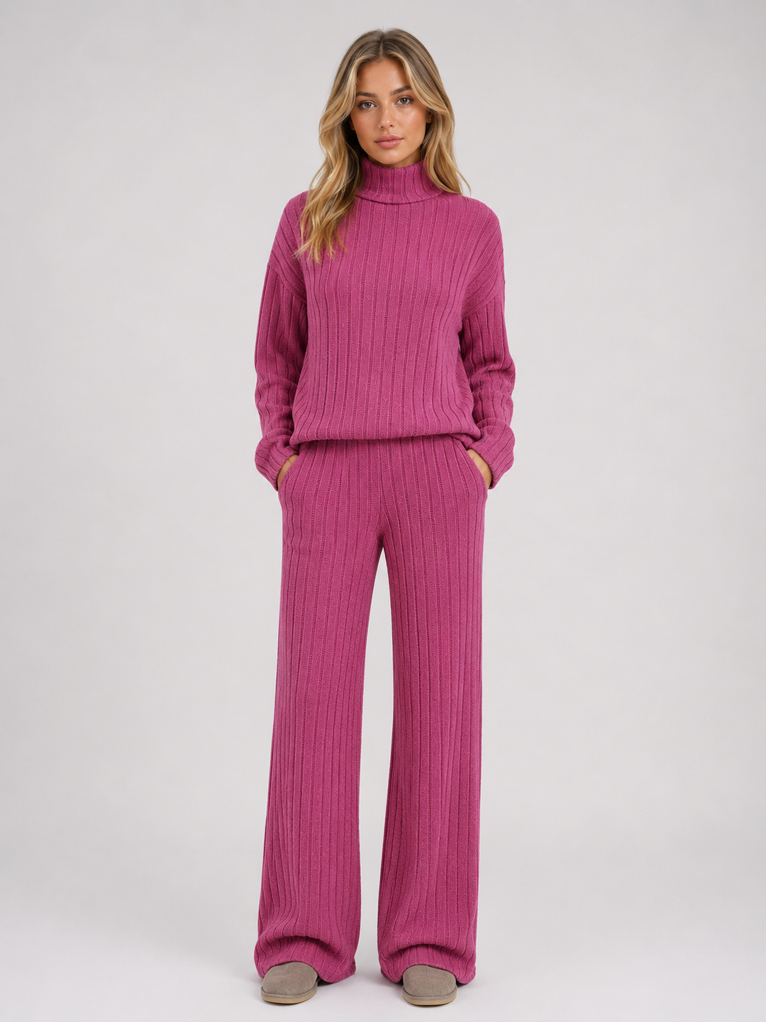 Women’s Ribbed Knitted Lounge Set with Roll Neck