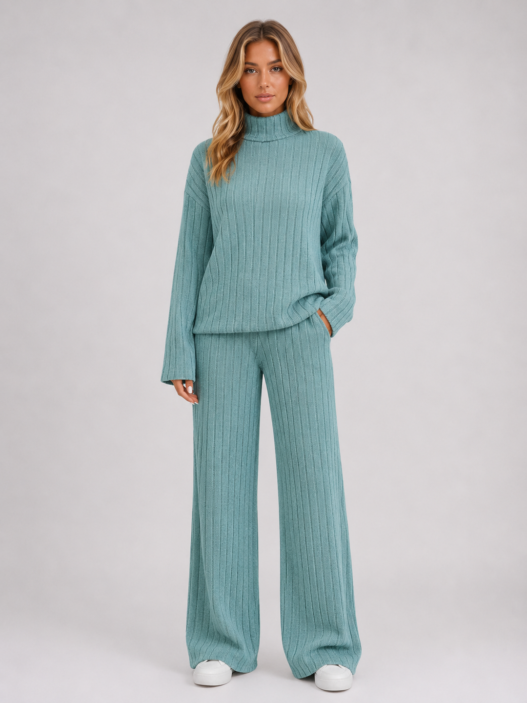Women’s Ribbed Knitted Lounge Set with Roll Neck