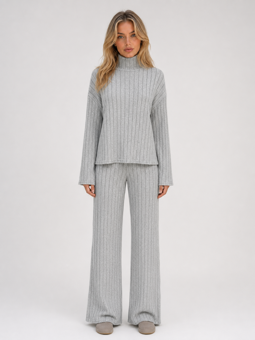 Women’s Ribbed Knitted Lounge Set with Roll Neck
