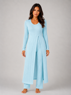 Women's Ribbed Lounge Set with Split Overlay