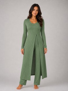 Women's Ribbed Lounge Set with Split Overlay