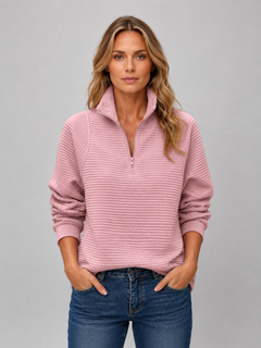 Women's Ribbed Pullover with Half Zip Neck
