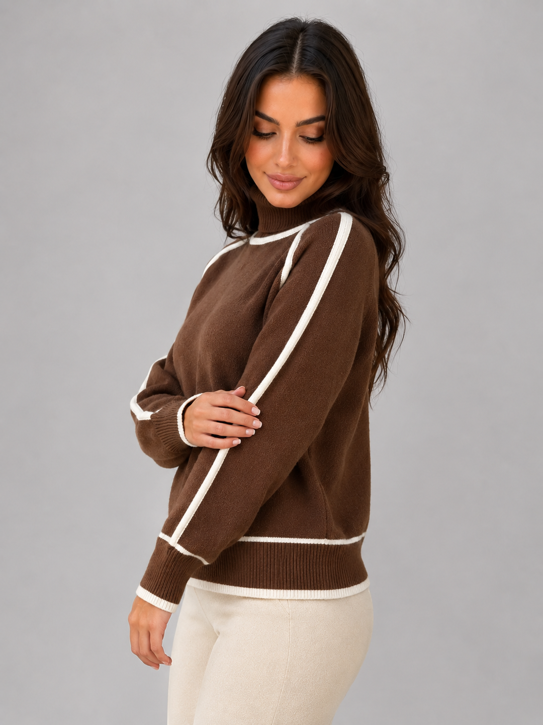 Women’s Roll Neck Jumper with Contrast Trim