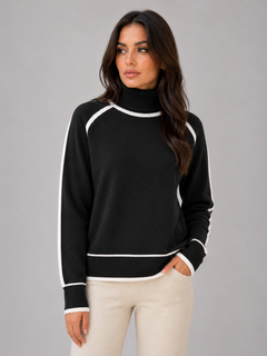Women’s Roll Neck Jumper with Contrast Trim