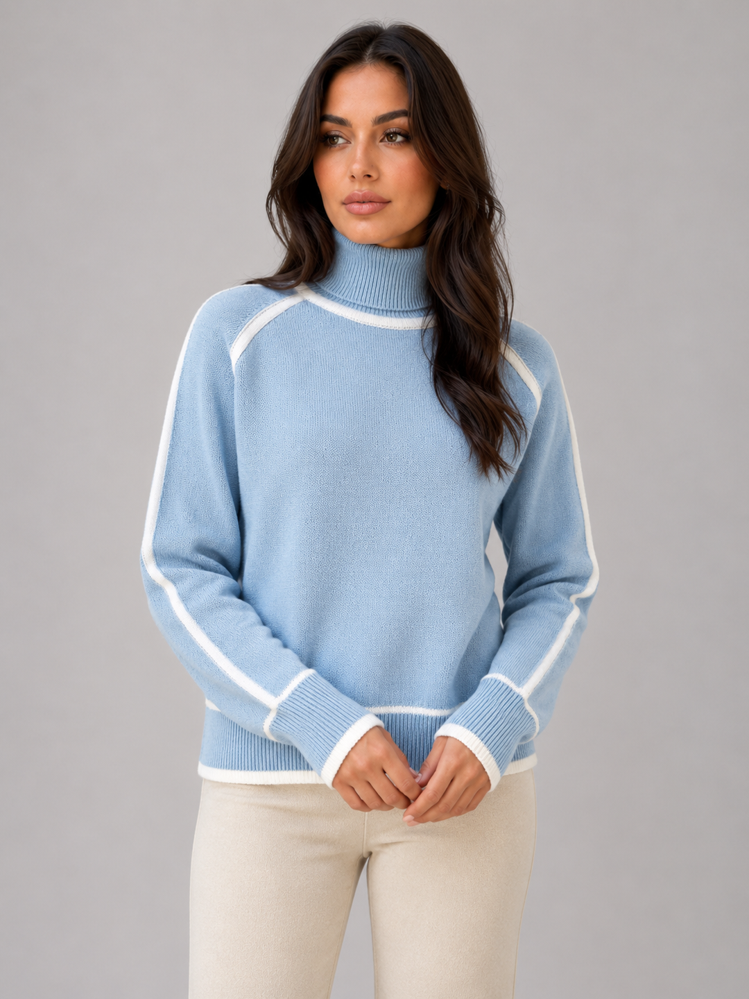 Women’s Roll Neck Jumper with Contrast Trim