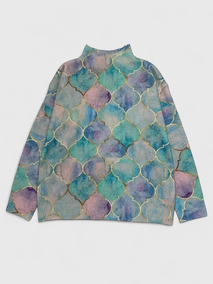 Beatrix | Turtleneck Sweater with Metallic Knit Pattern