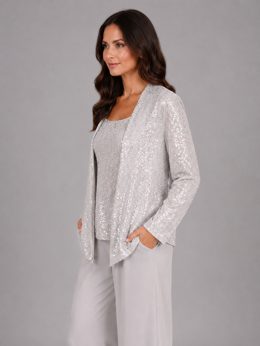 Women’s Sequin Set with Wide Leg Trouser