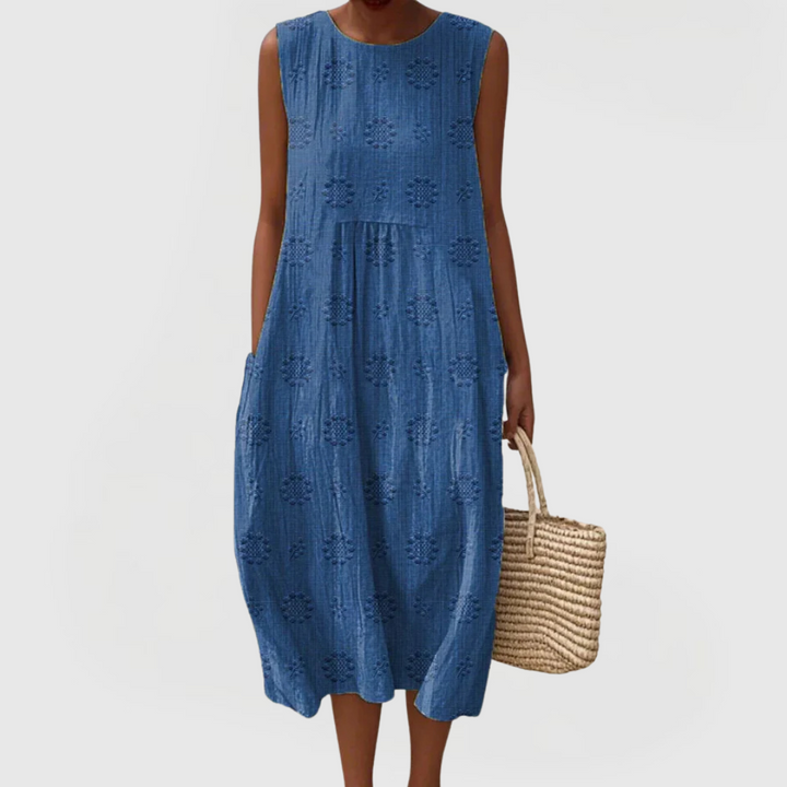 Women’s Sleeveless Midi Dress with Pockets