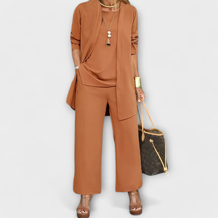 Women’s Sophisticated Three-Piece Set with Cardigan
