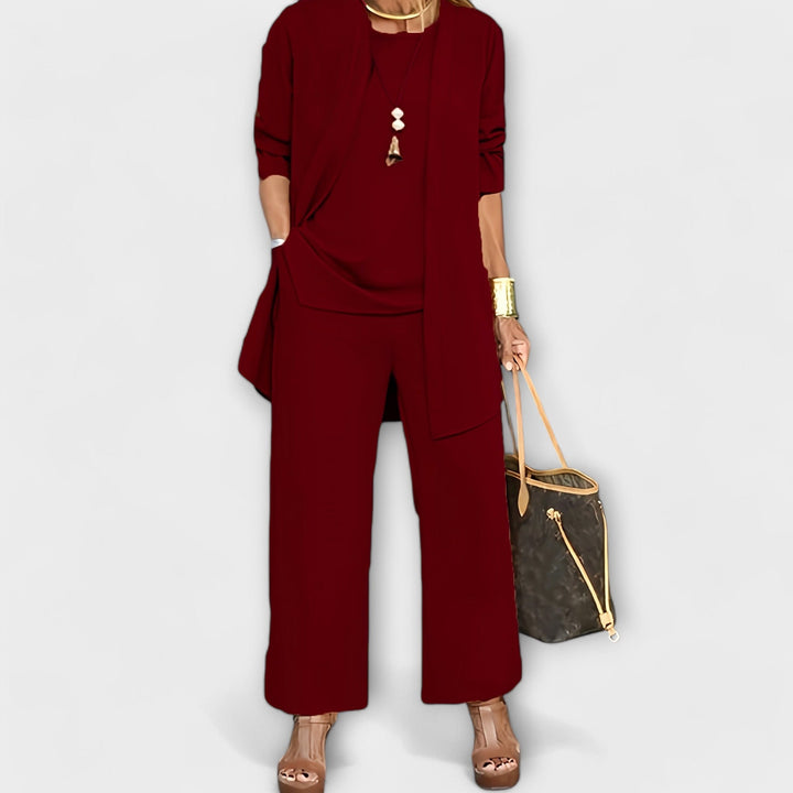 Women’s Sophisticated Three-Piece Set with Cardigan