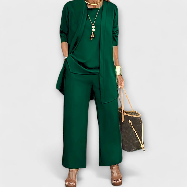 Women’s Sophisticated Three-Piece Set with Cardigan