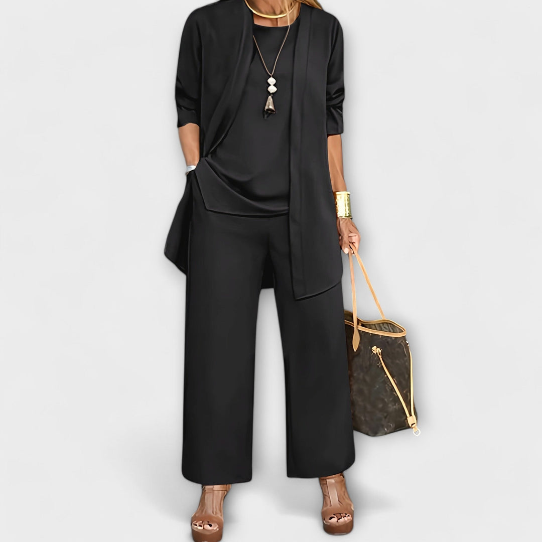 Women’s Sophisticated Three-Piece Set with Cardigan