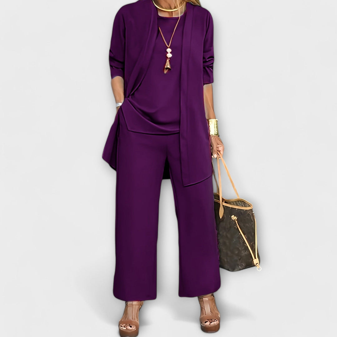 Women’s Sophisticated Three-Piece Set with Cardigan