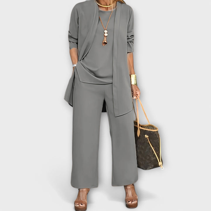 Women’s Sophisticated Three-Piece Set with Cardigan
