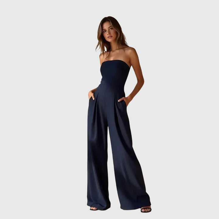 Women’s Strapless Jumpsuit with Wide-Leg Pants