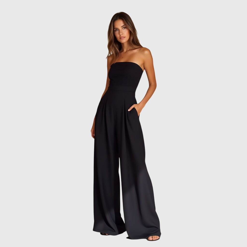 Women’s Strapless Jumpsuit with Wide-Leg Pants
