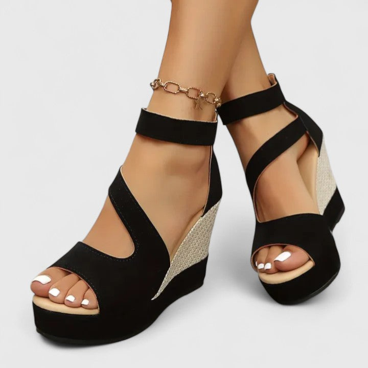 Women's Strappy Wedge Sandals - Open Toe Platform Heels