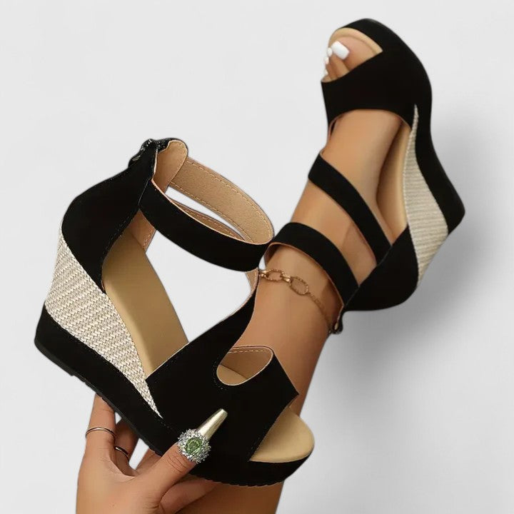 Women's Strappy Wedge Sandals - Open Toe Platform Heels