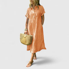 Women's Striped Button-Down Midi Shirt Dress with Pockets