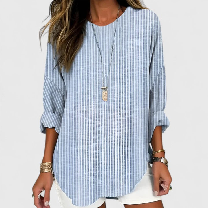 Women’s Striped Lightweight Blouse - Crew Neck