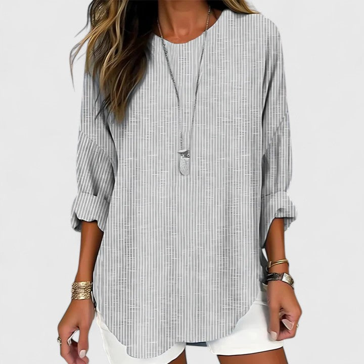 Women’s Striped Lightweight Blouse - Crew Neck