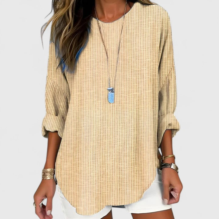 Women’s Striped Lightweight Blouse - Crew Neck