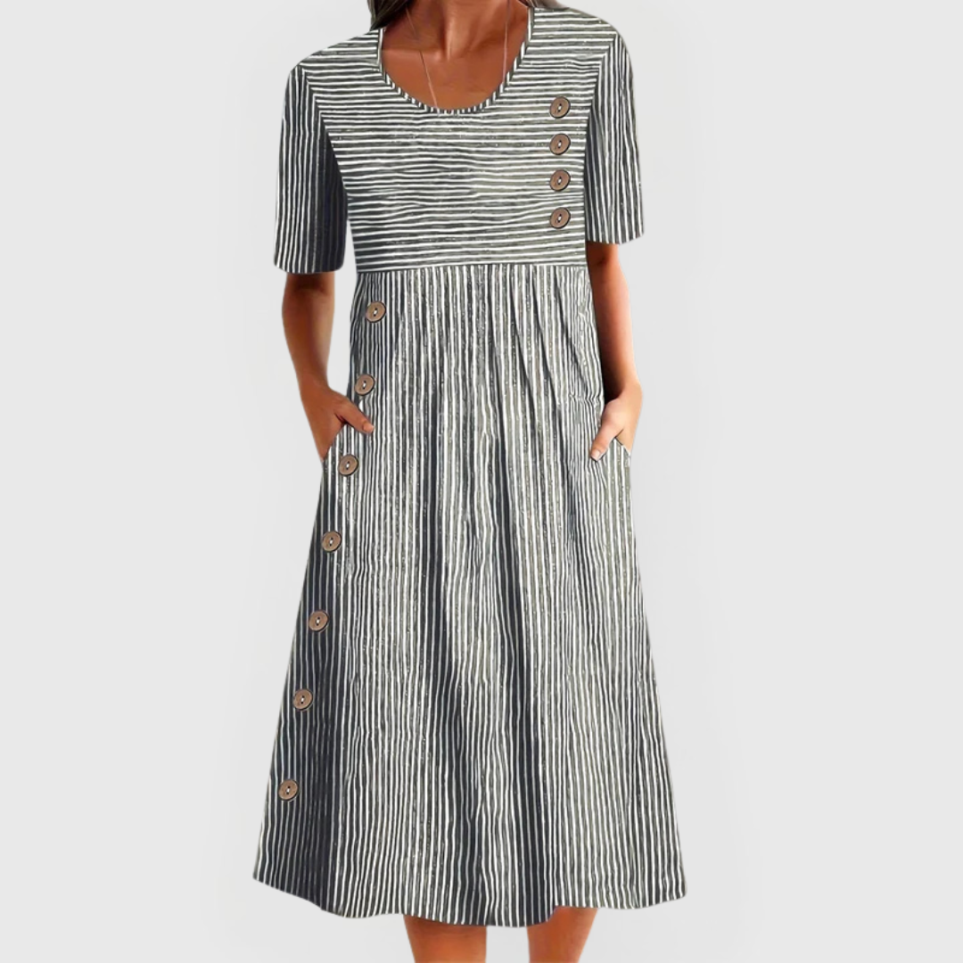 Women’s Striped Midi Dress with Buttons