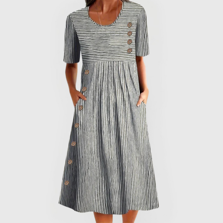 Women’s Striped Midi Dress with Buttons
