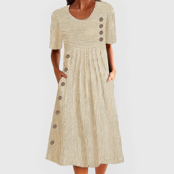 Women’s Striped Midi Dress with Buttons
