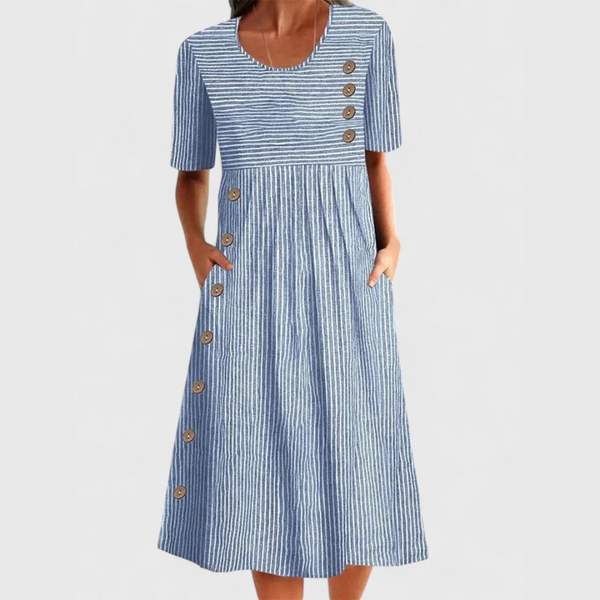 Women’s Striped Midi Dress with Buttons