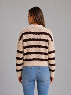 Women’s Striped Polo Jumper with Textured Knit