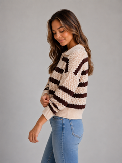 Women’s Striped Polo Jumper with Textured Knit