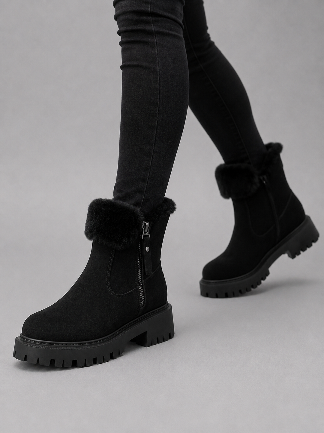 Women’s Suede Ankle Boots with Chunky Sole