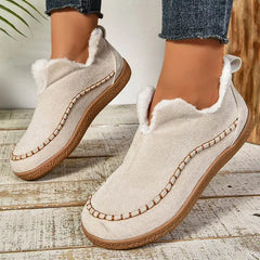 Women's Suede Faux Fur Lined Ankle Boots – Slip On Winter Loafers