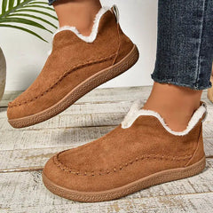 Women's Suede Faux Fur Lined Ankle Boots – Slip On Winter Loafers