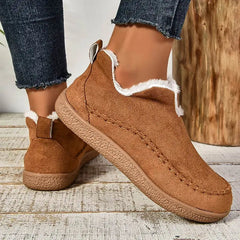 Women's Suede Faux Fur Lined Ankle Boots – Slip On Winter Loafers