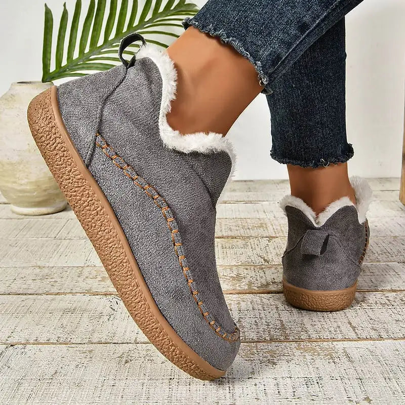 Women's Suede Faux Fur Lined Ankle Boots – Slip On Winter Loafers