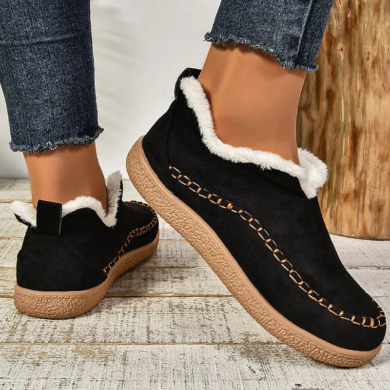 Women's Suede Faux Fur Lined Ankle Boots – Slip On Winter Loafers