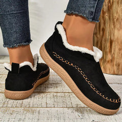 Women's Suede Faux Fur Lined Ankle Boots – Slip On Winter Loafers