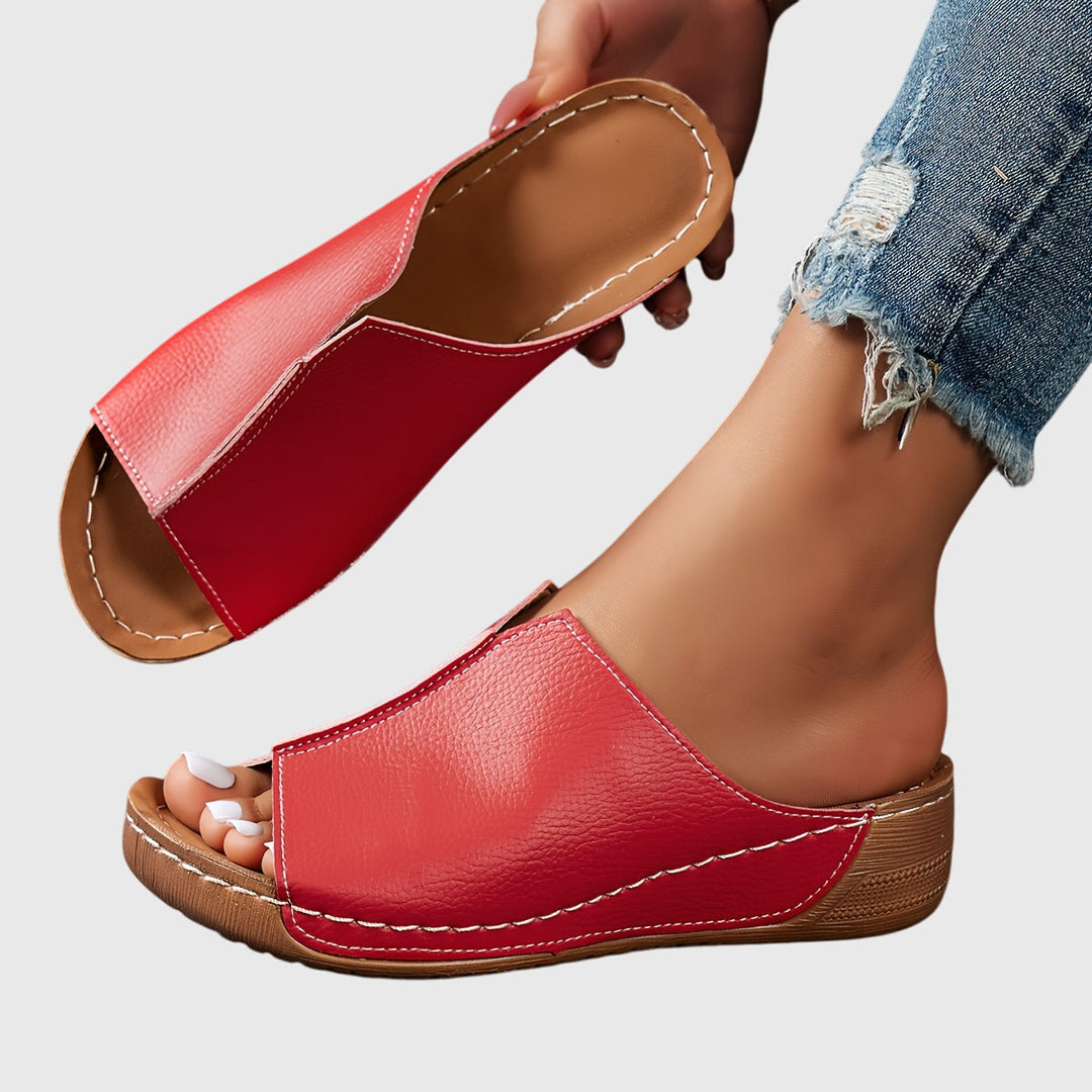 Women's Summer Low Wedge Sandals - White Open Toe Comfort Slides