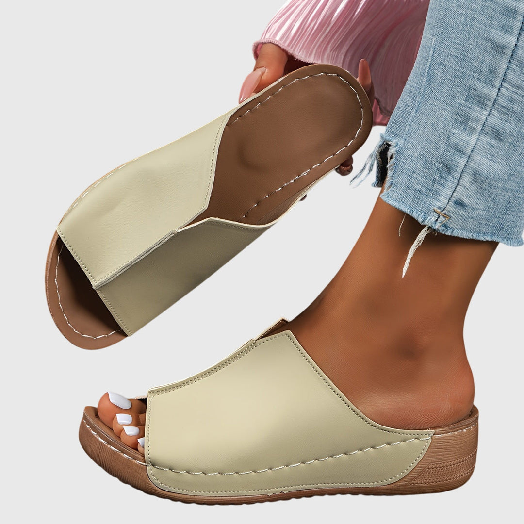 Women's Summer Low Wedge Sandals - White Open Toe Comfort Slides