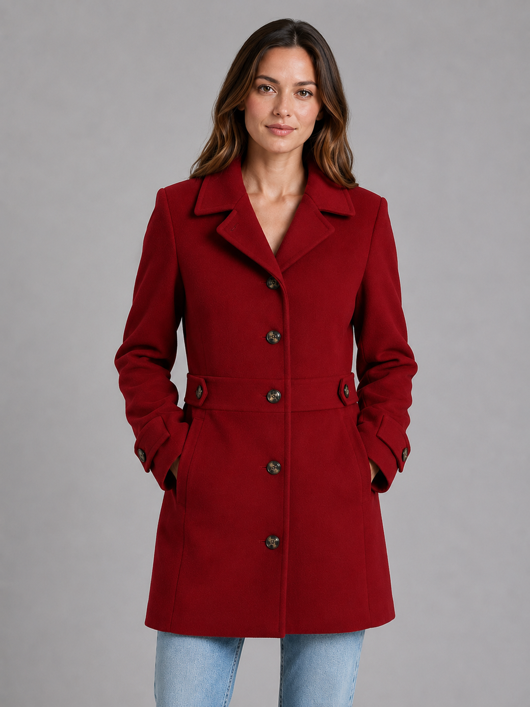 Women’s Tailored Button Coat with Collared Lapel