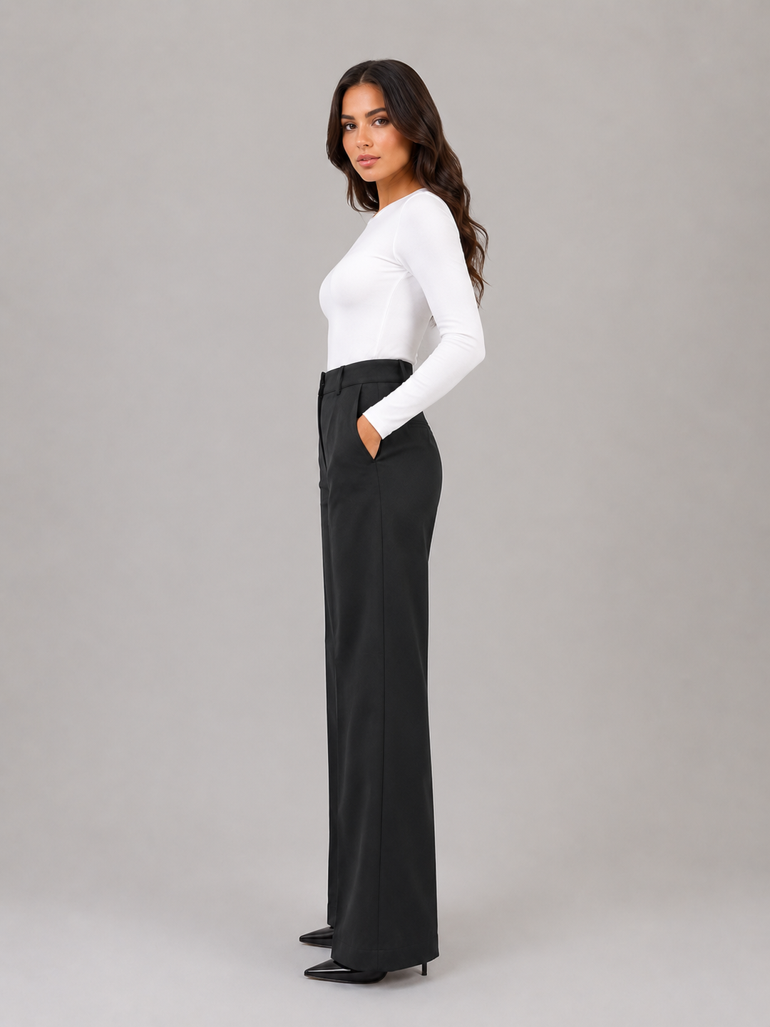 Women's Tailored Trousers with High Waist Cuffs