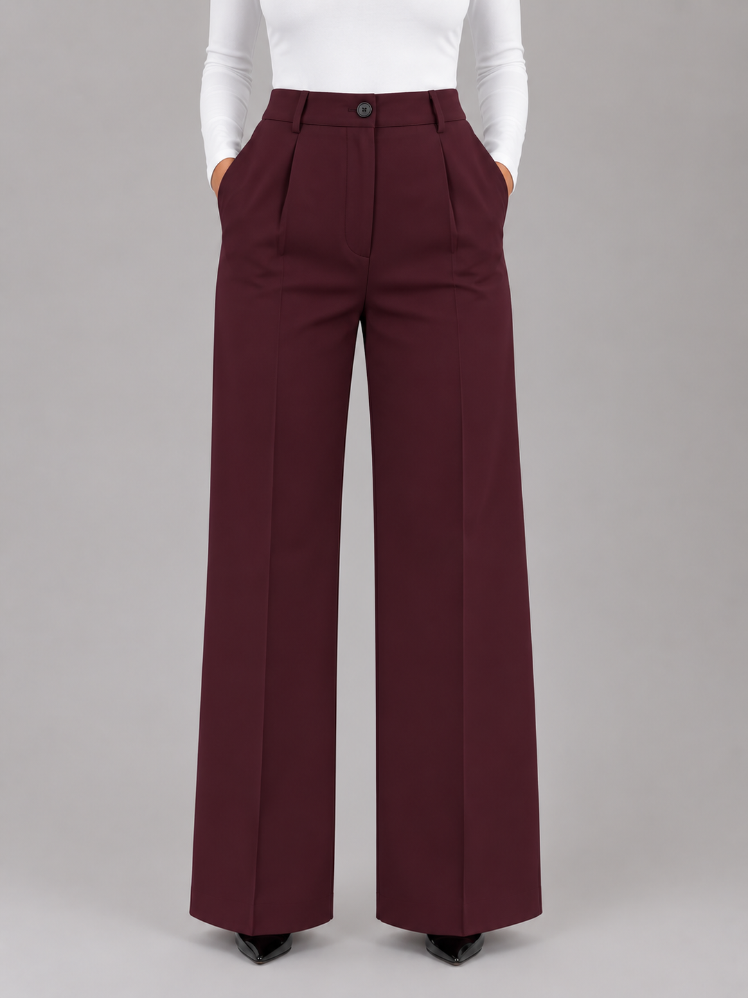Women's Tailored Trousers with High Waist Cuffs