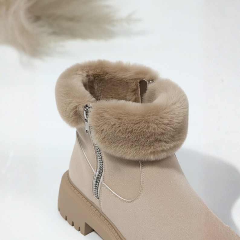 Women's Taupe Suede Winter Boots – Faux Fur Lined Ankle Boots