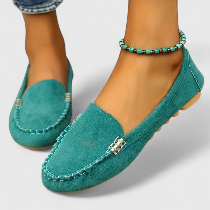 Women's Teal Suede Loafers - Comfortable Slip-On Flat Shoes