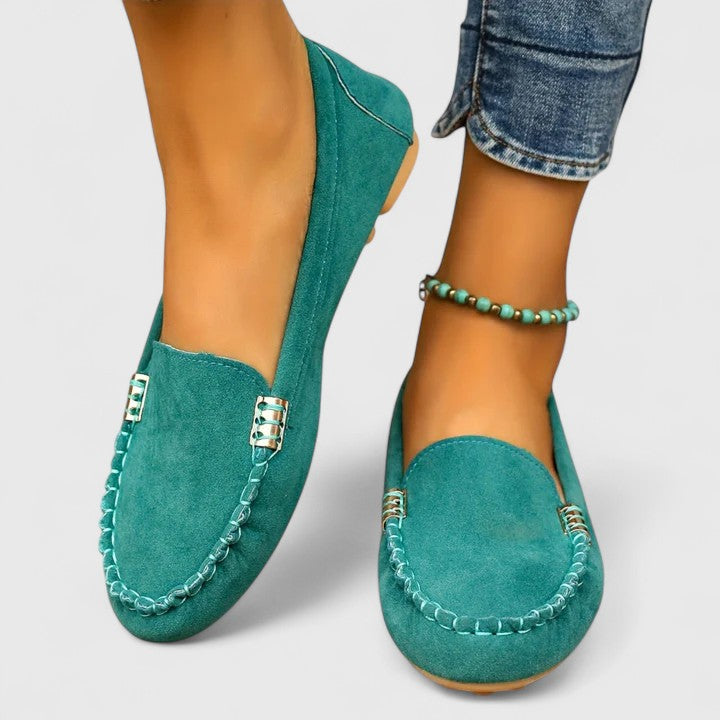 Women's Teal Suede Loafers - Comfortable Slip-On Flat Shoes